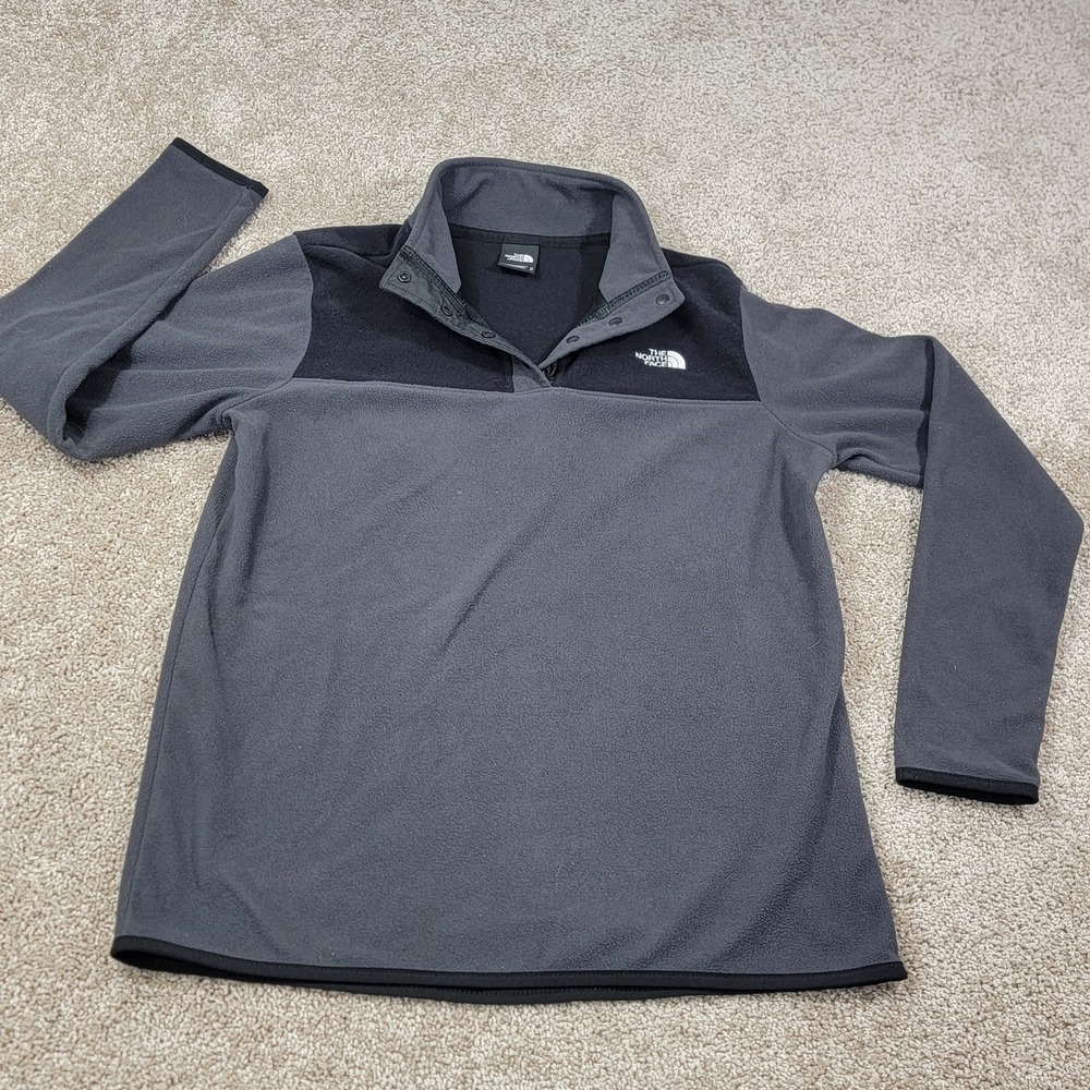 The North Face Women's Fleece Pullover Snap Neck Gray Black Size Medium - Picture 1 of 4